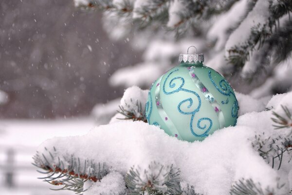 Christmas ball in the snow