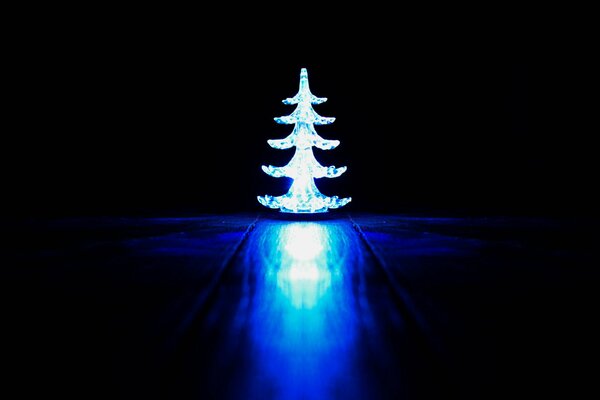 The shine of a blue usb Christmas tree in a winter night