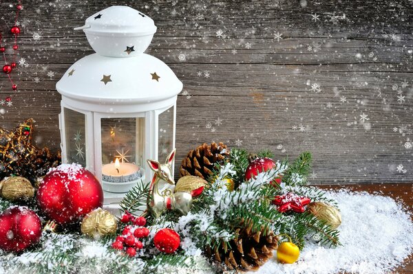 Christmas lantern with Christmas tree toys