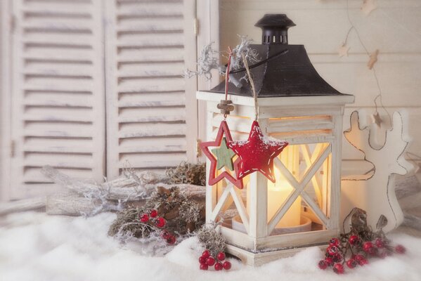 Magic lantern on sparkling snow