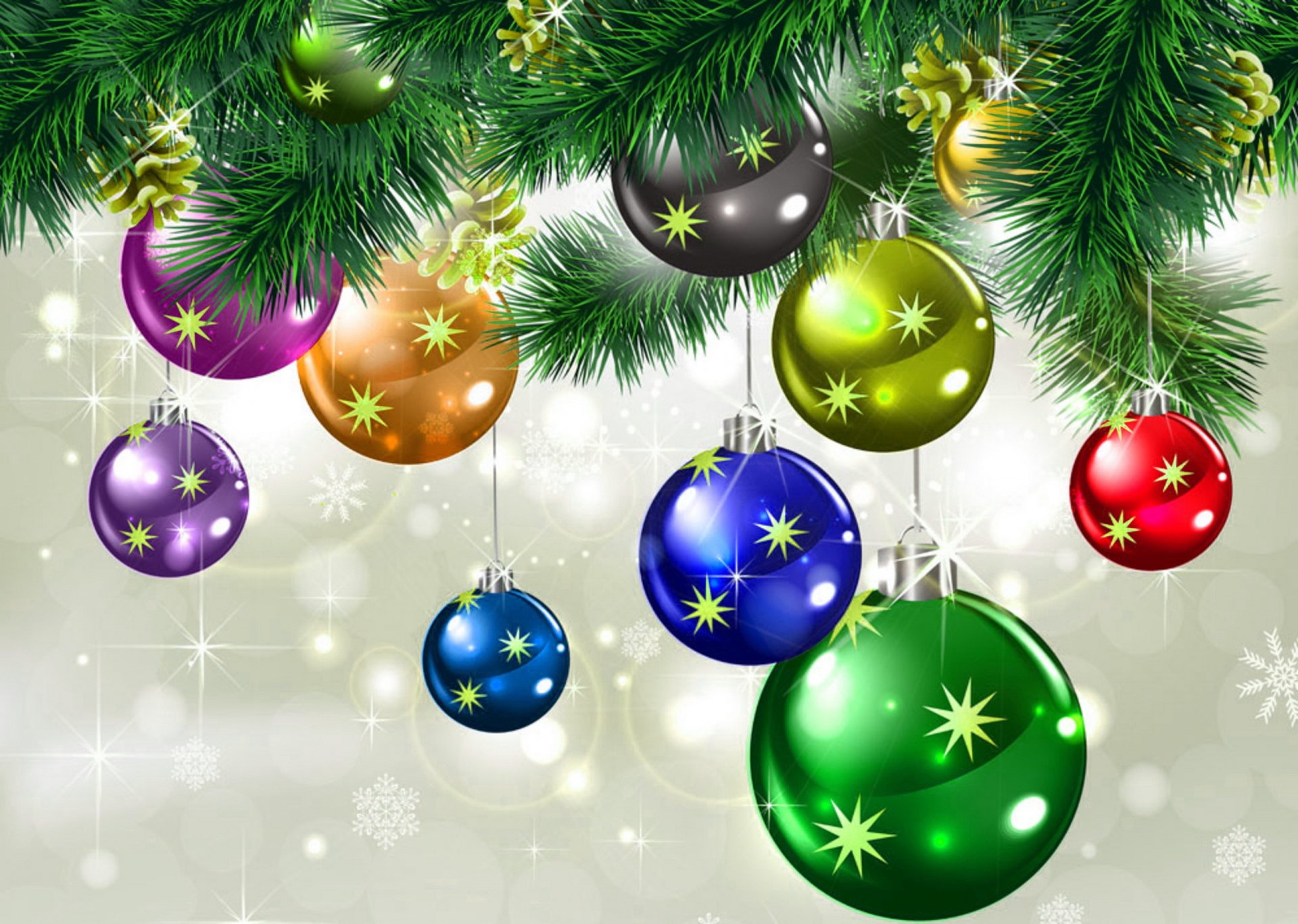 balls sparkling stars snowflakes christmas colorful beautiful decorations winter holiday new year