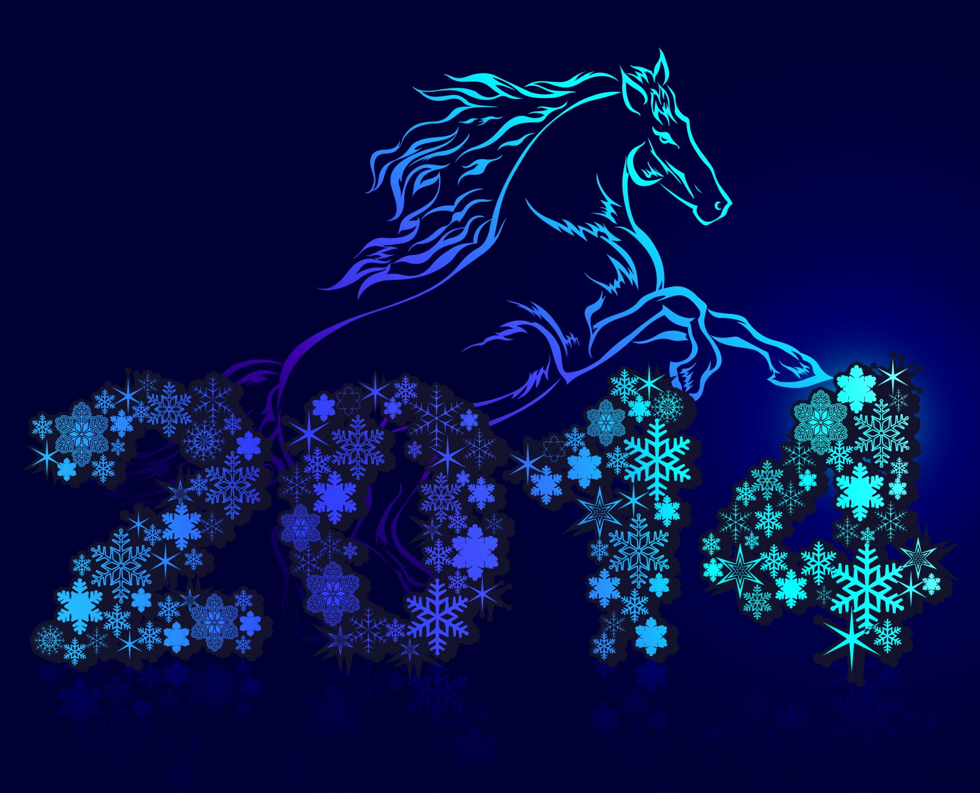 new year holiday 2014 horse snowflakes blue background