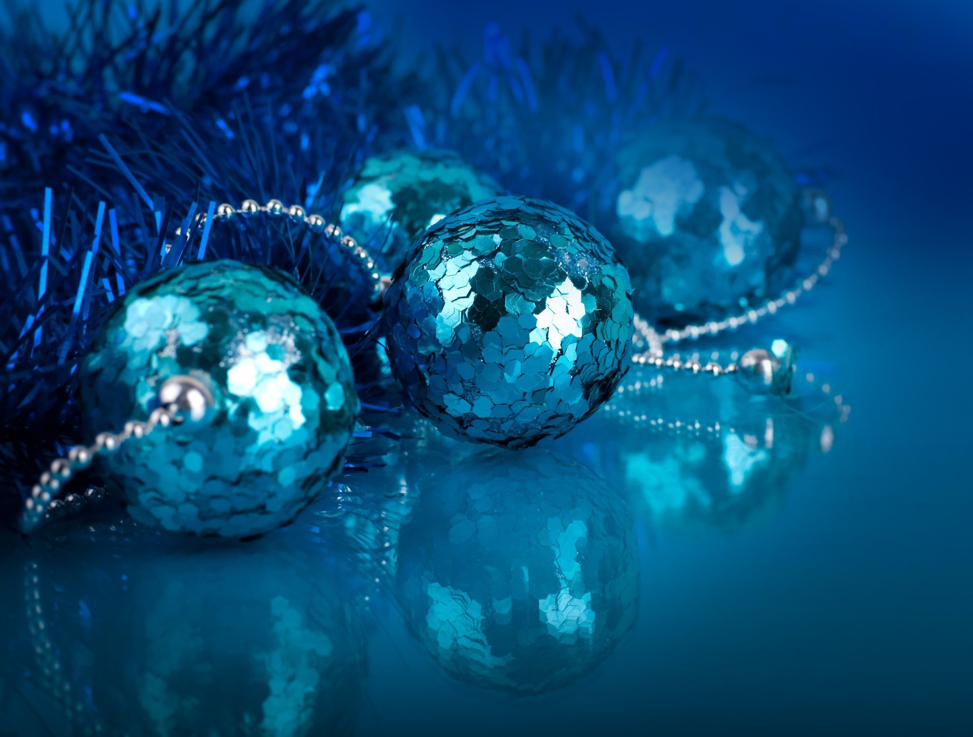 balls blue sequins christmas tree toys decorations blue background new year christma