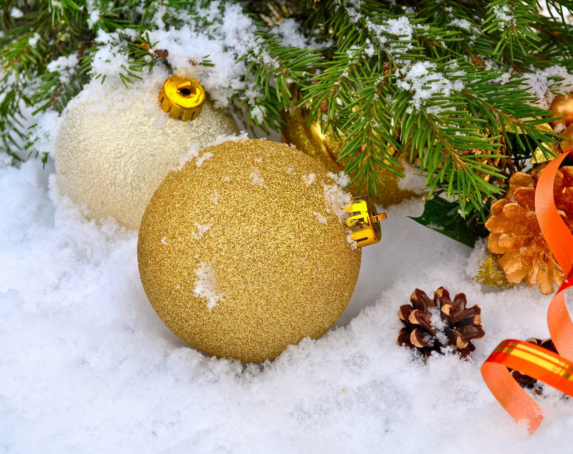 vacances nouvel an hiver neige sapin branche boules cônes