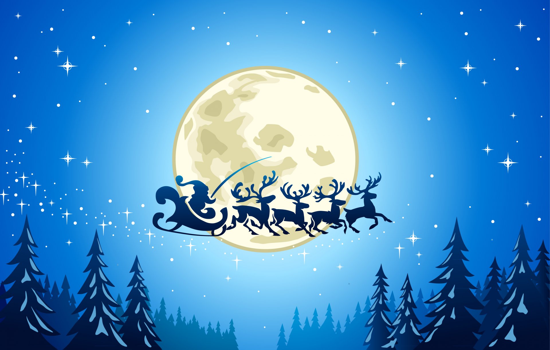 new year merry christmas snow trees icy town full moon deer houses stars vector santa claus is coming city reindeer graphics santa claus is coming g