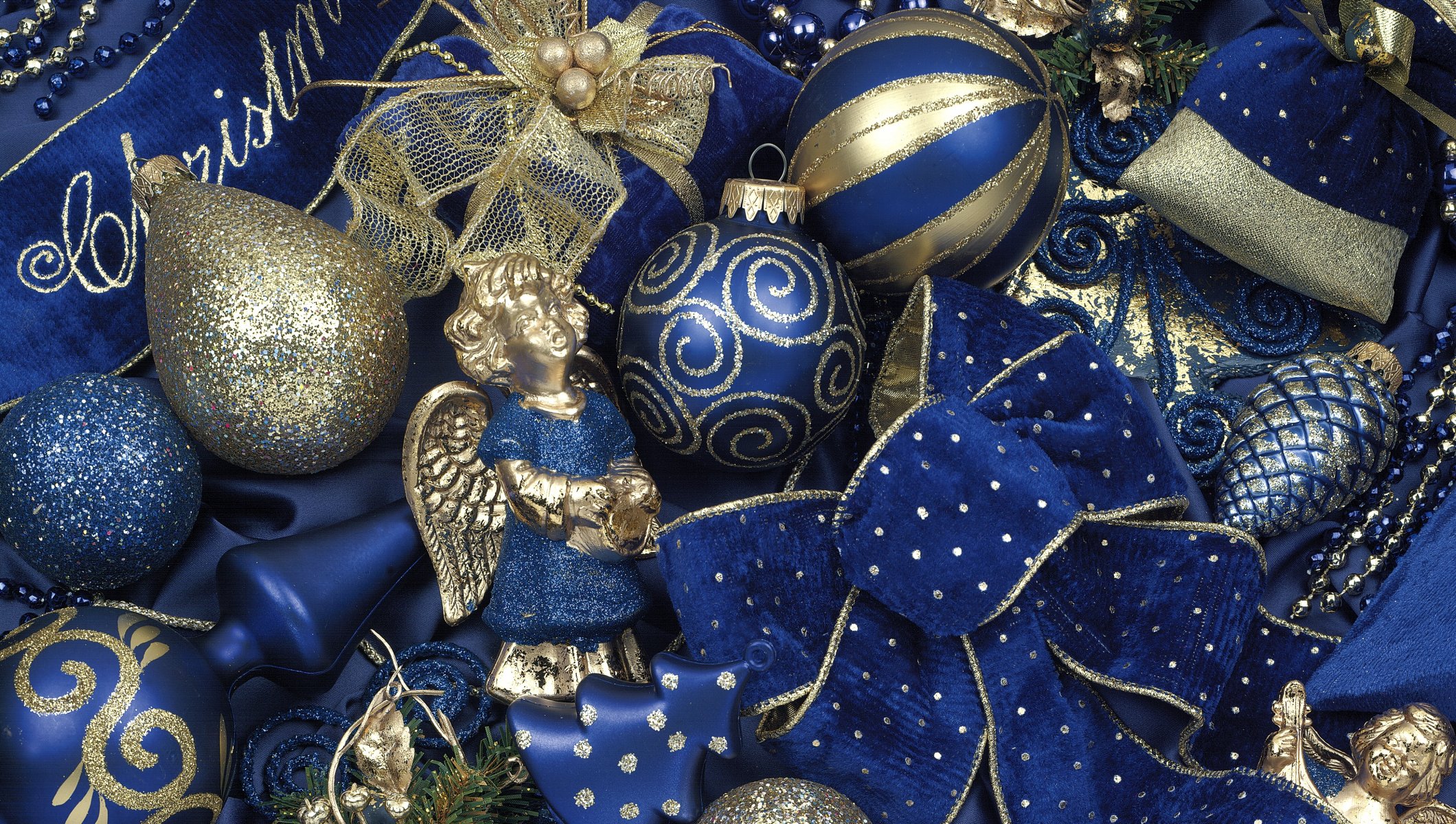 bolas azul oro juguetes árbol de navidad arco vacaciones vintage invierno año nuevo navidad