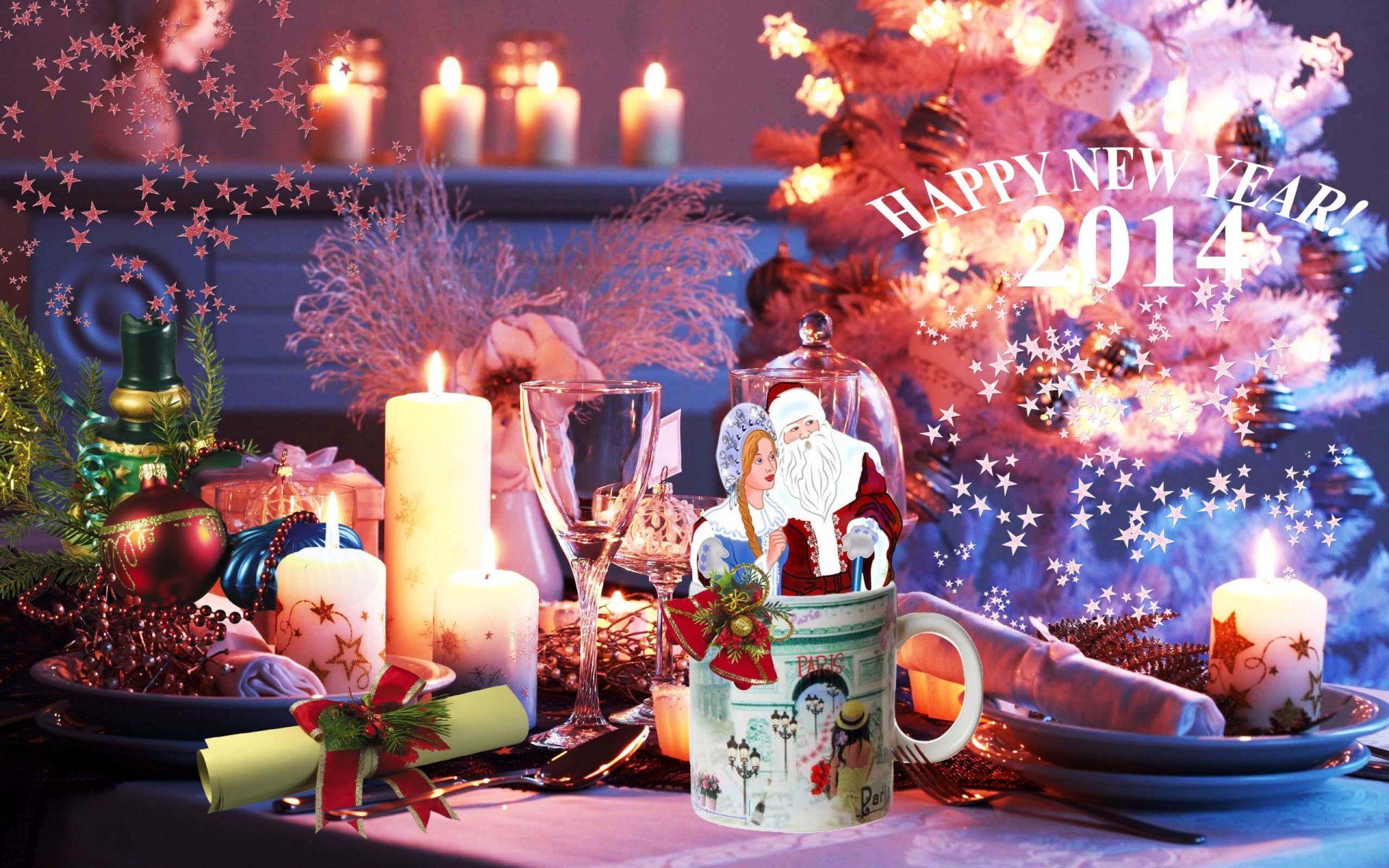 regalo para el hogar y año nuevo 2014 mesa taza parís papá noel doncella de nieve