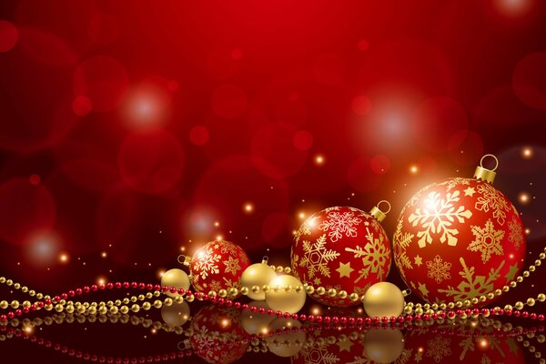 Christmas red balls with gold beads