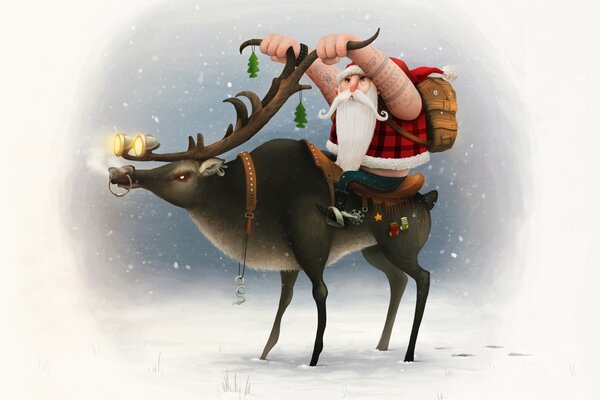 Santa Claus and a beautiful deer