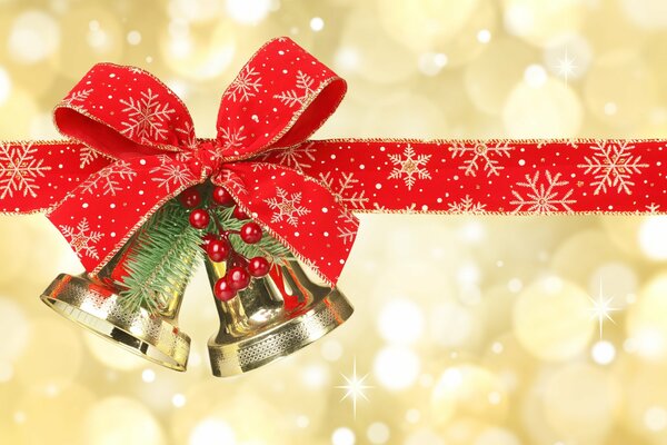 Christmas decoration bells with red ribbon