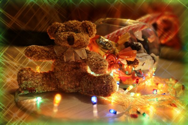 Teddy bear and garland