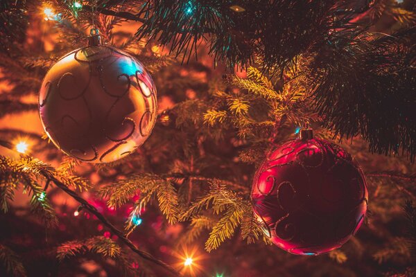 New Year, garlands and Christmas balls