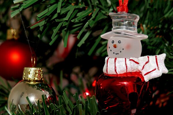 Christmas tree toys and a beautiful snowman