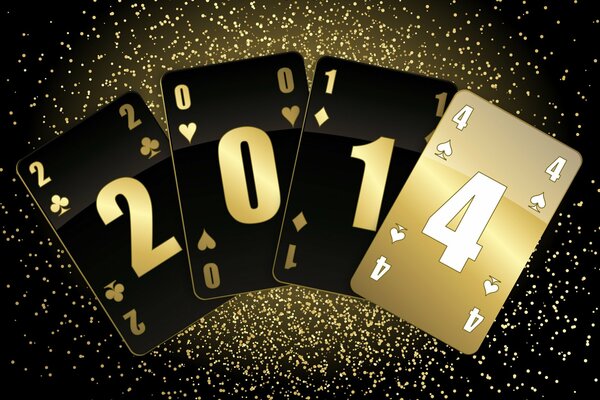 The figures of 2014 are depicted as cards on a black and gold background