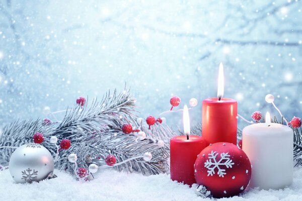 Christmas background candles and Christmas balls