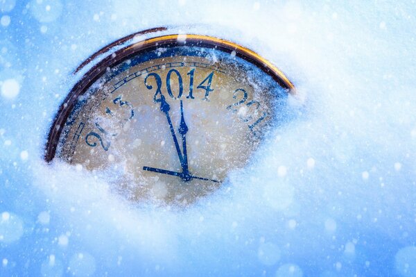 Esfera anual en un reloj cubierto de nieve