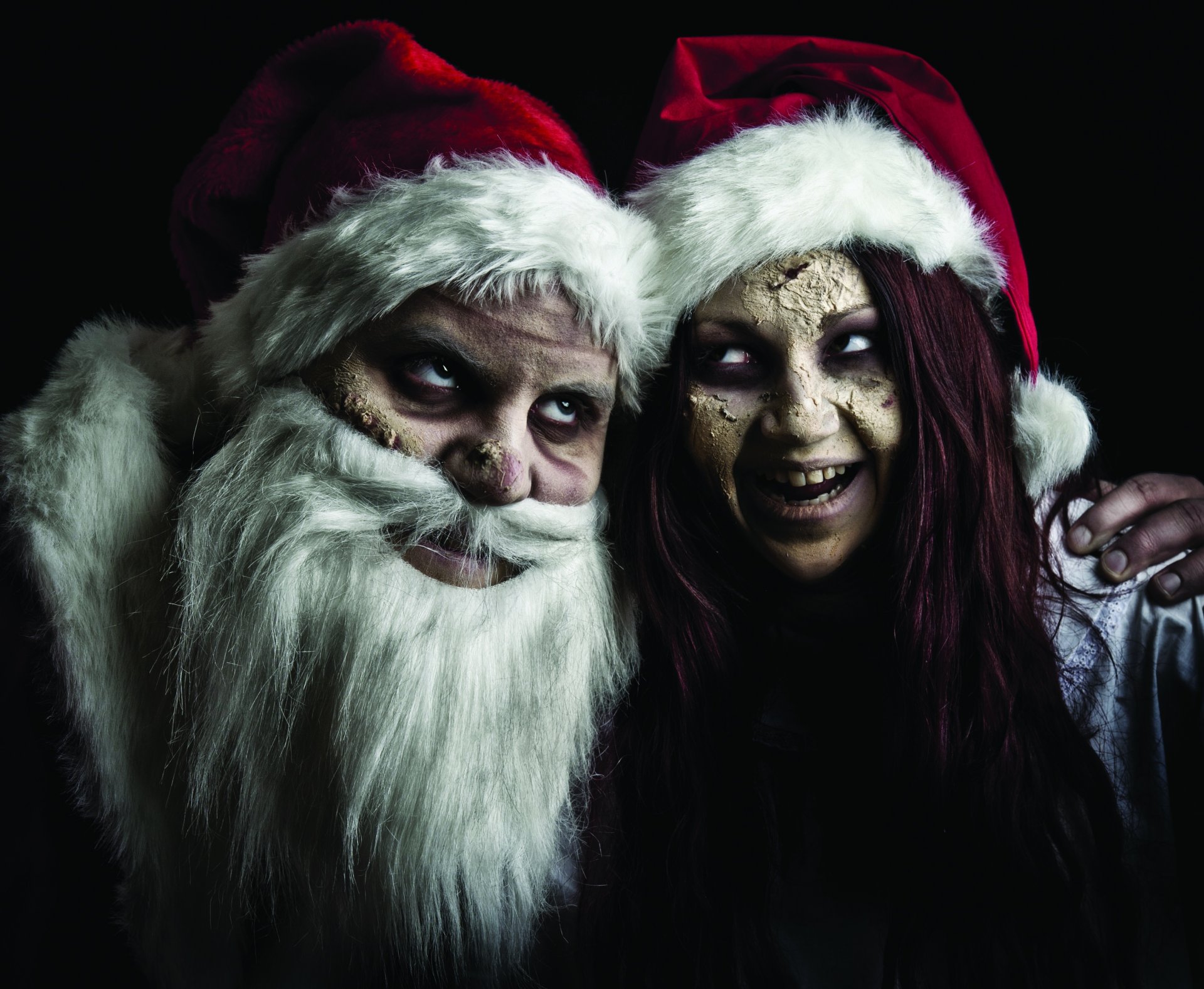 santa maléfique père noël fille des neiges joie chapeaux zombies