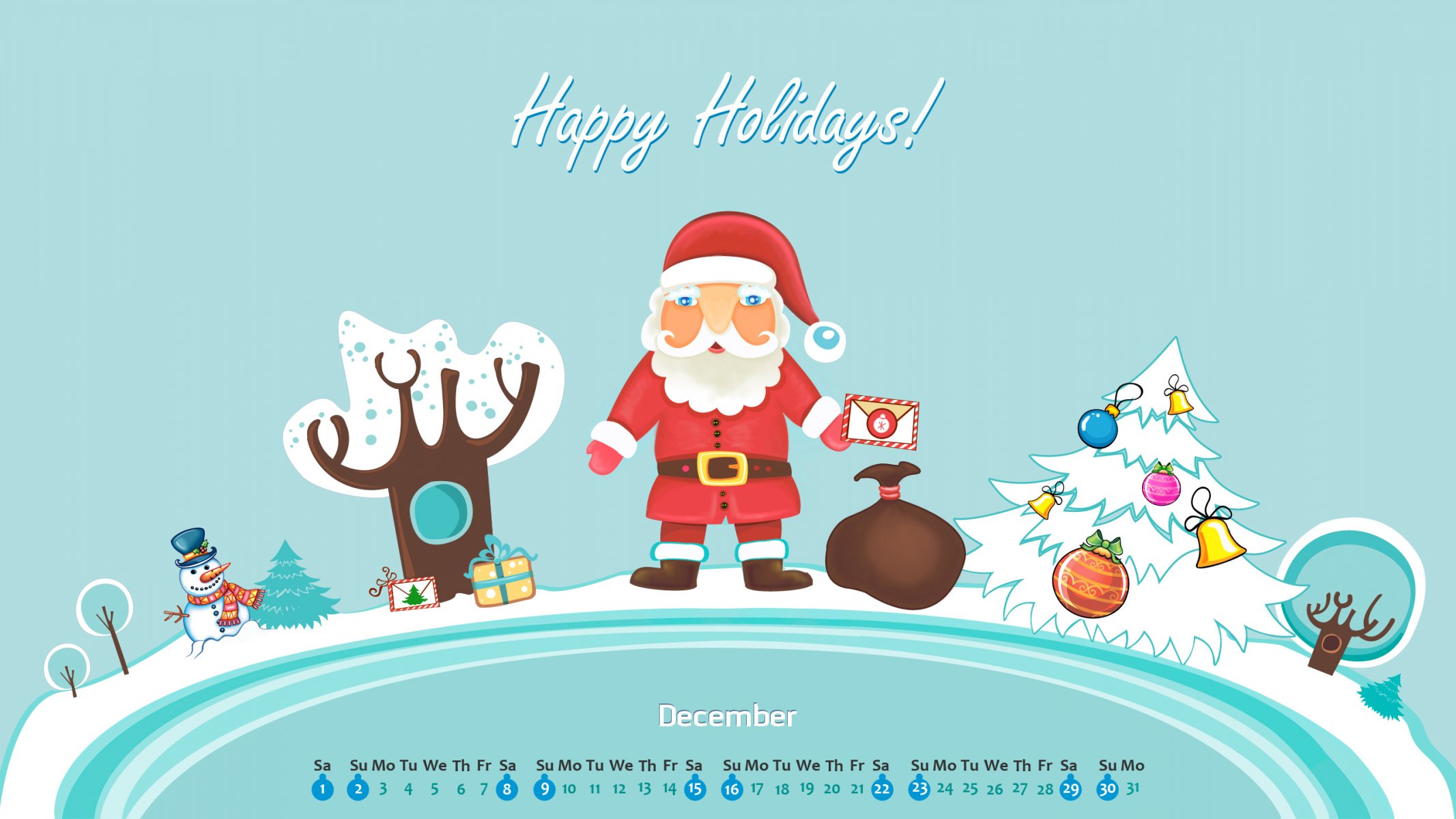 new year happy holidays december calendar santa claus gifts snowman christmas tree toys a letter snow winter