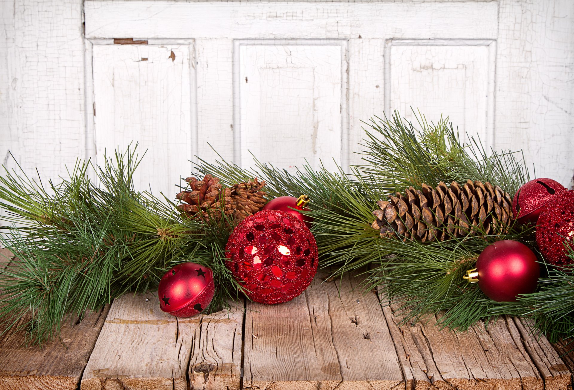 ramo pino coni nuovo anno giocattoli albero di natale palle palle rosso