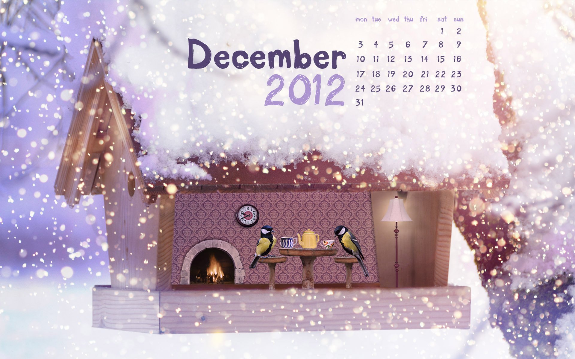 nuovo anno buon natale natale dicembre calendario tette uccelli birdhouse tè neve