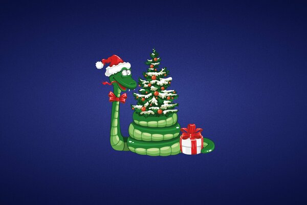 Serpent de Noël avec arbre de Noël et cadeau