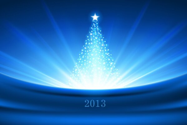 Shiny silhouette of a Christmas tree on a blue background