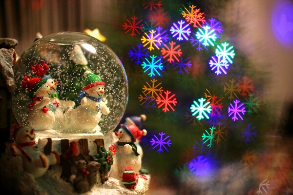 Christmas toy snow ball with bright snowflakes