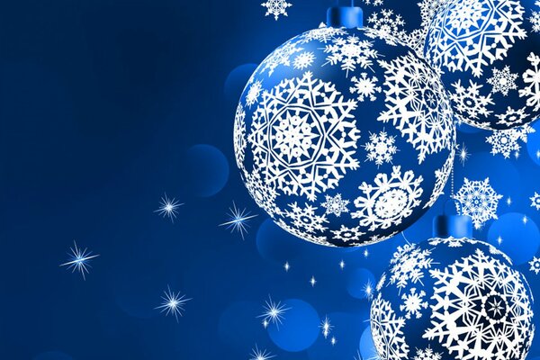 Blue Christmas Balls with white snowflakes