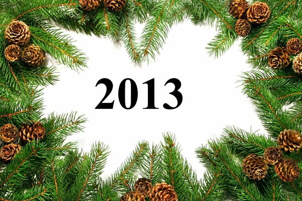 2013 in a frame of fir branches and cones