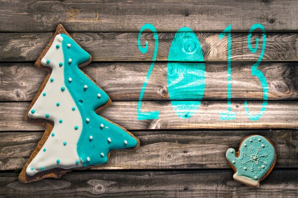 Christmas cookies in blue and white glaze