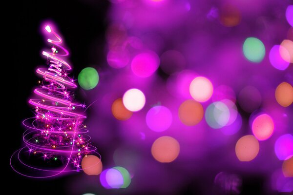 Purple Christmas tree with bokeh-style lights