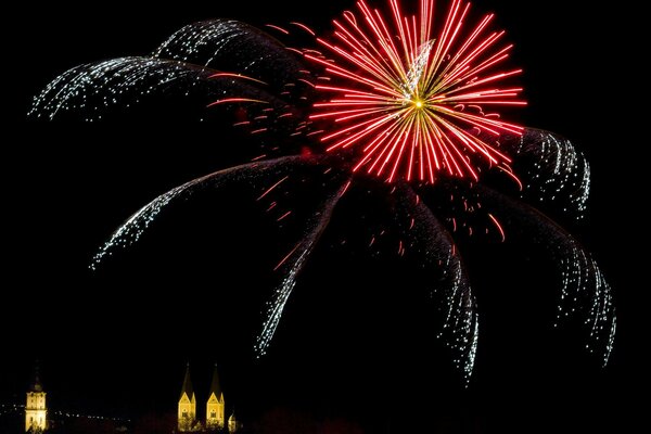 Un saluto luminoso in vista di un fiore aperto sullo sfondo del cielo notturno