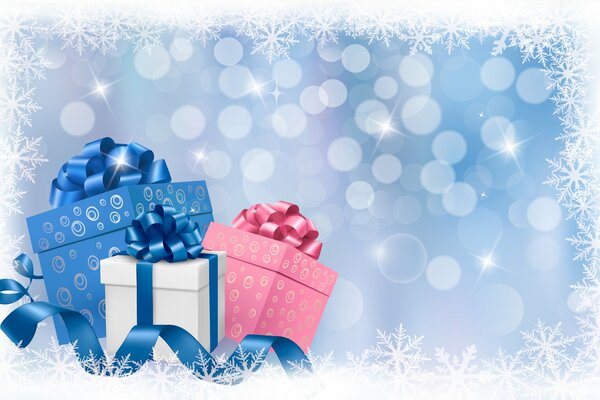 Christmas gifts blue, pink and white