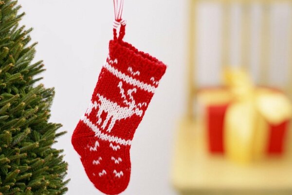 Christmas sock hanging on the Christmas tree