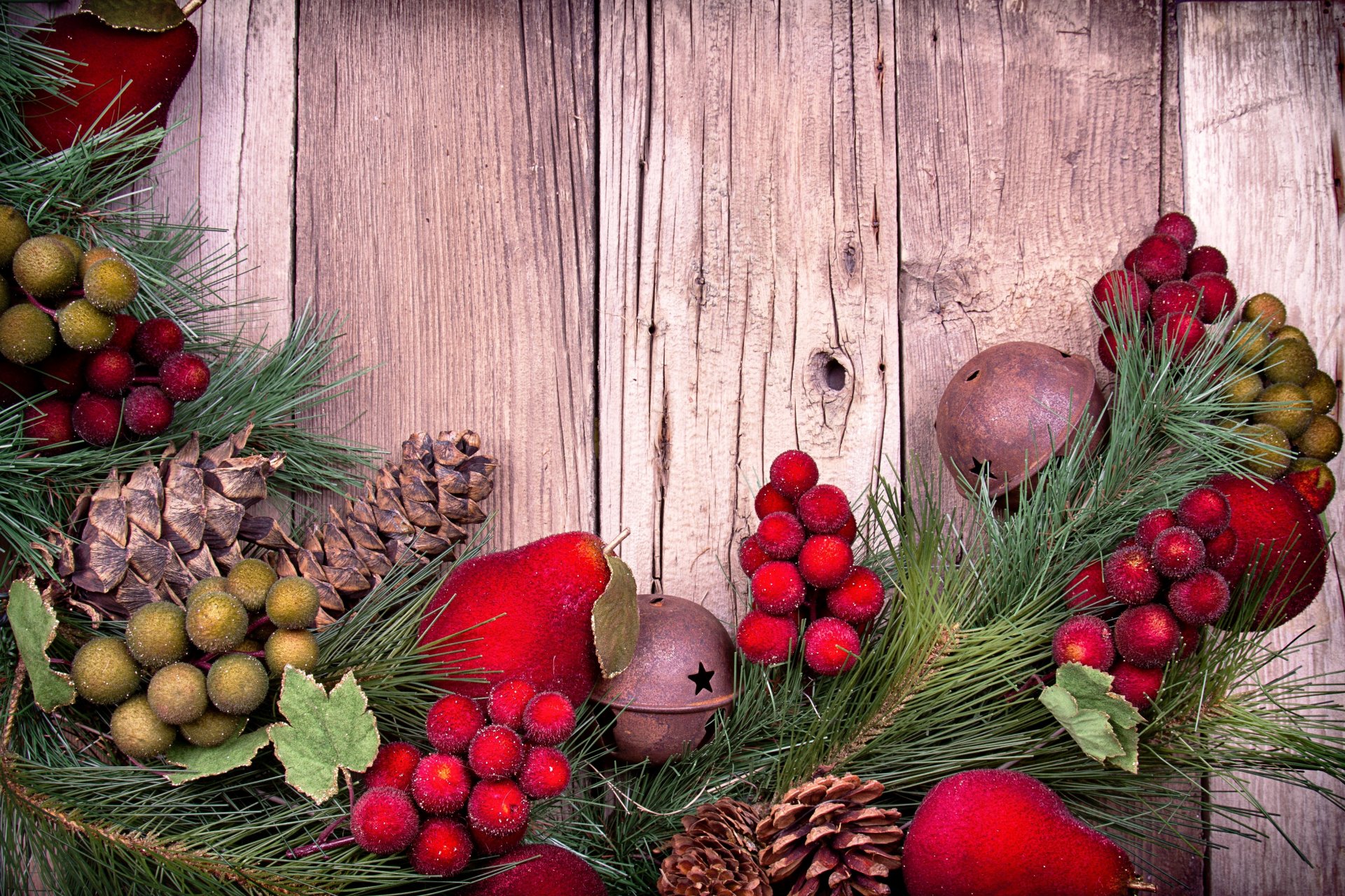 new year christmas pine branch cone pear board