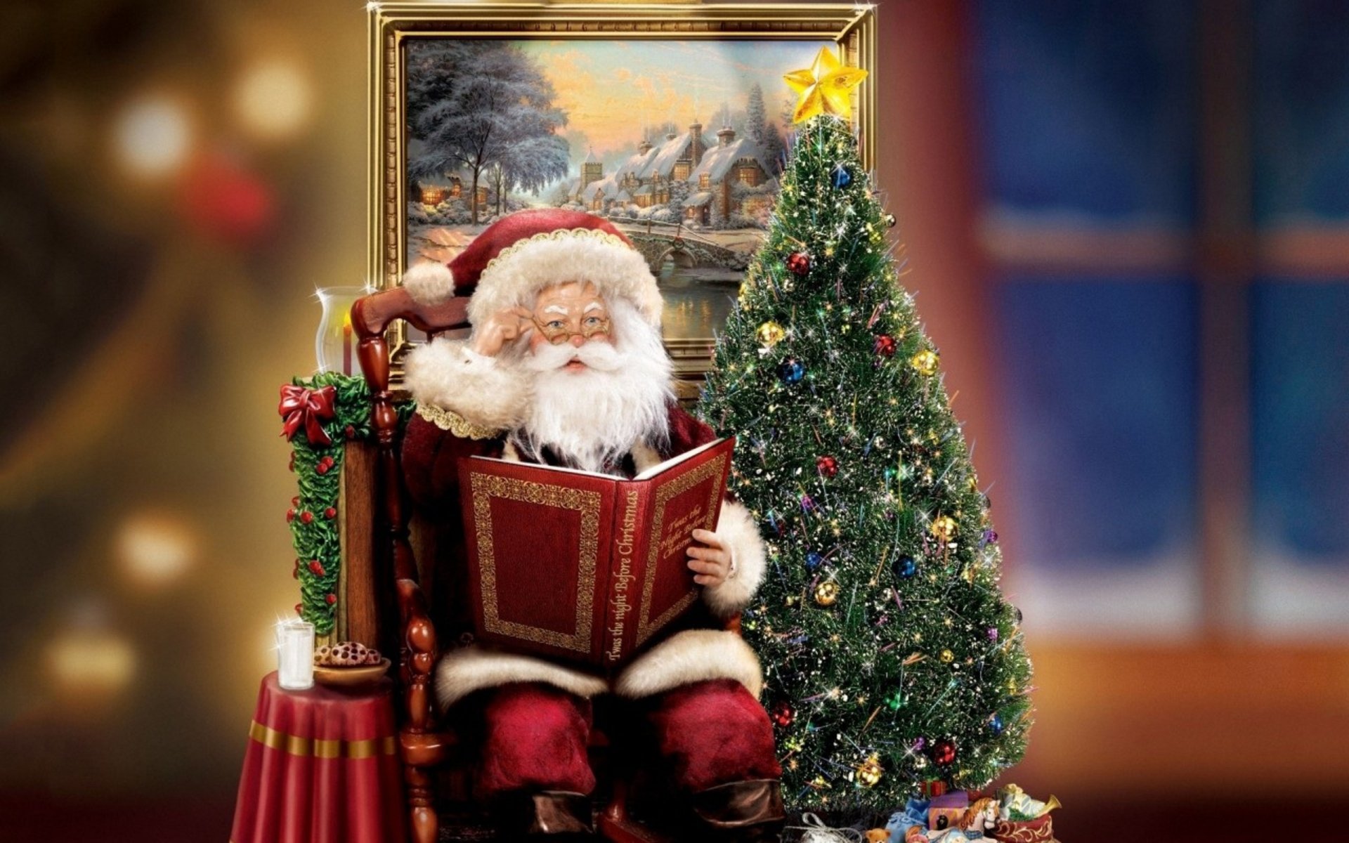 santa claus santa navidad decoraciones thomas kincaid regalo árbol de navidad estatuilla vela árbol libro año nuevo kincaid pinturas pintura adoquines navidad vacaciones