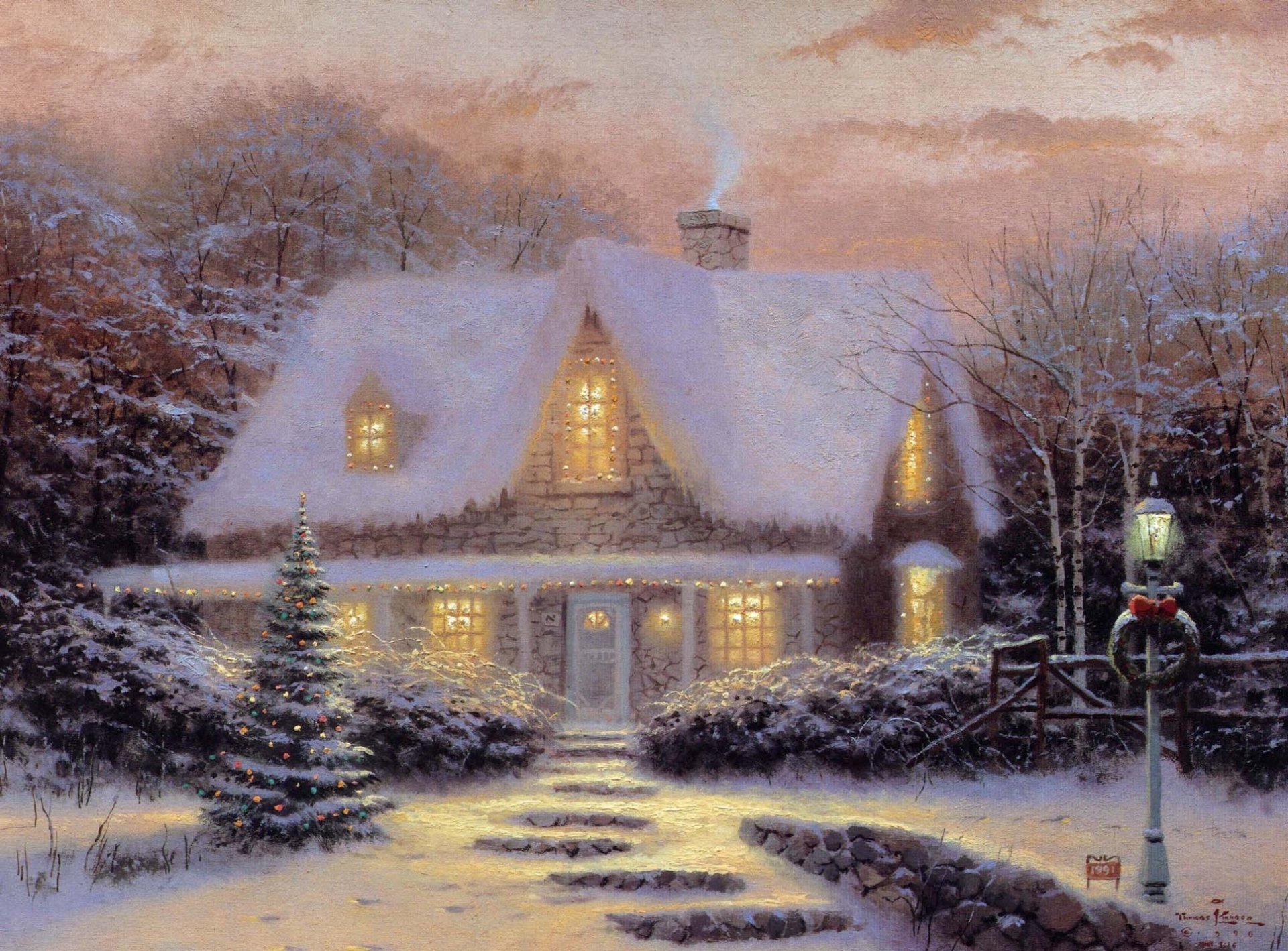 thomas kinkade christmas cottage christmas eve kincaid house winter night christmas tree toys sunset