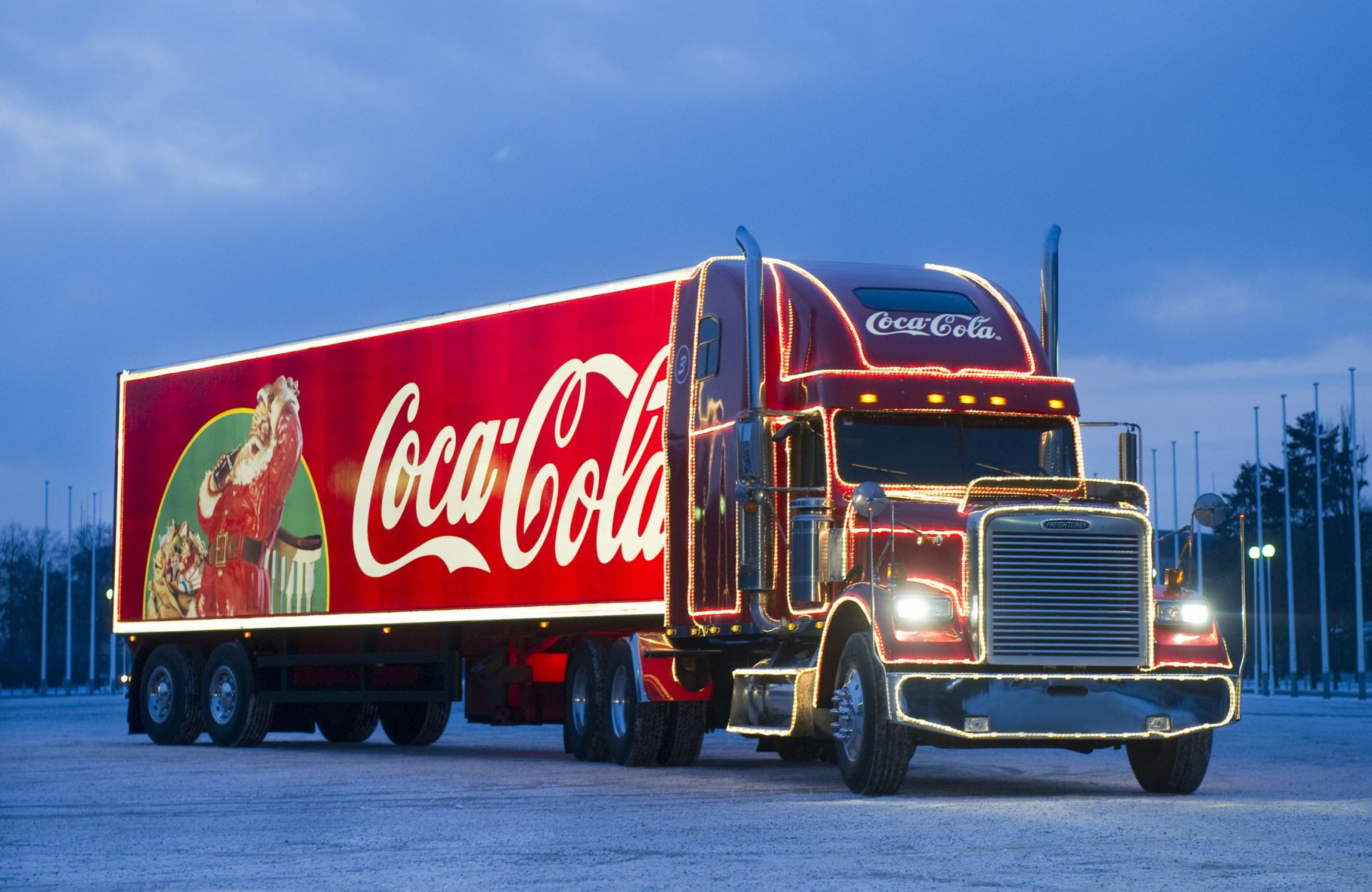 camión de navidad navidad camión coca-cola freightliner navidad coca-cola coches invierno año nuevo noche luces luces iluminación