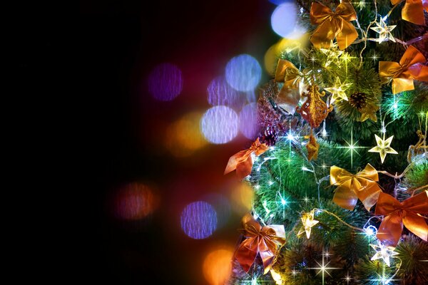 Christmas tree decorated with bows and garland