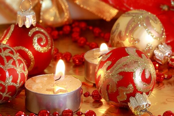 Christmas decorations. Candles. New Year Holiday