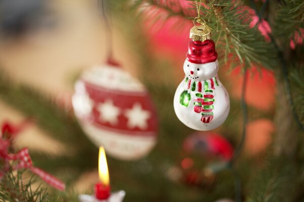 Toy snowman on the Christmas tree