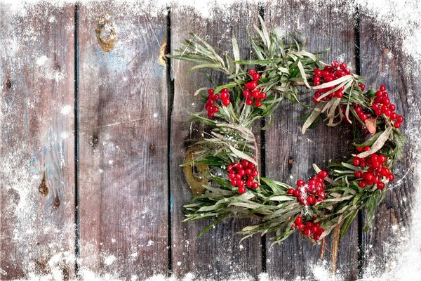 Christmas wreath of berries in frost