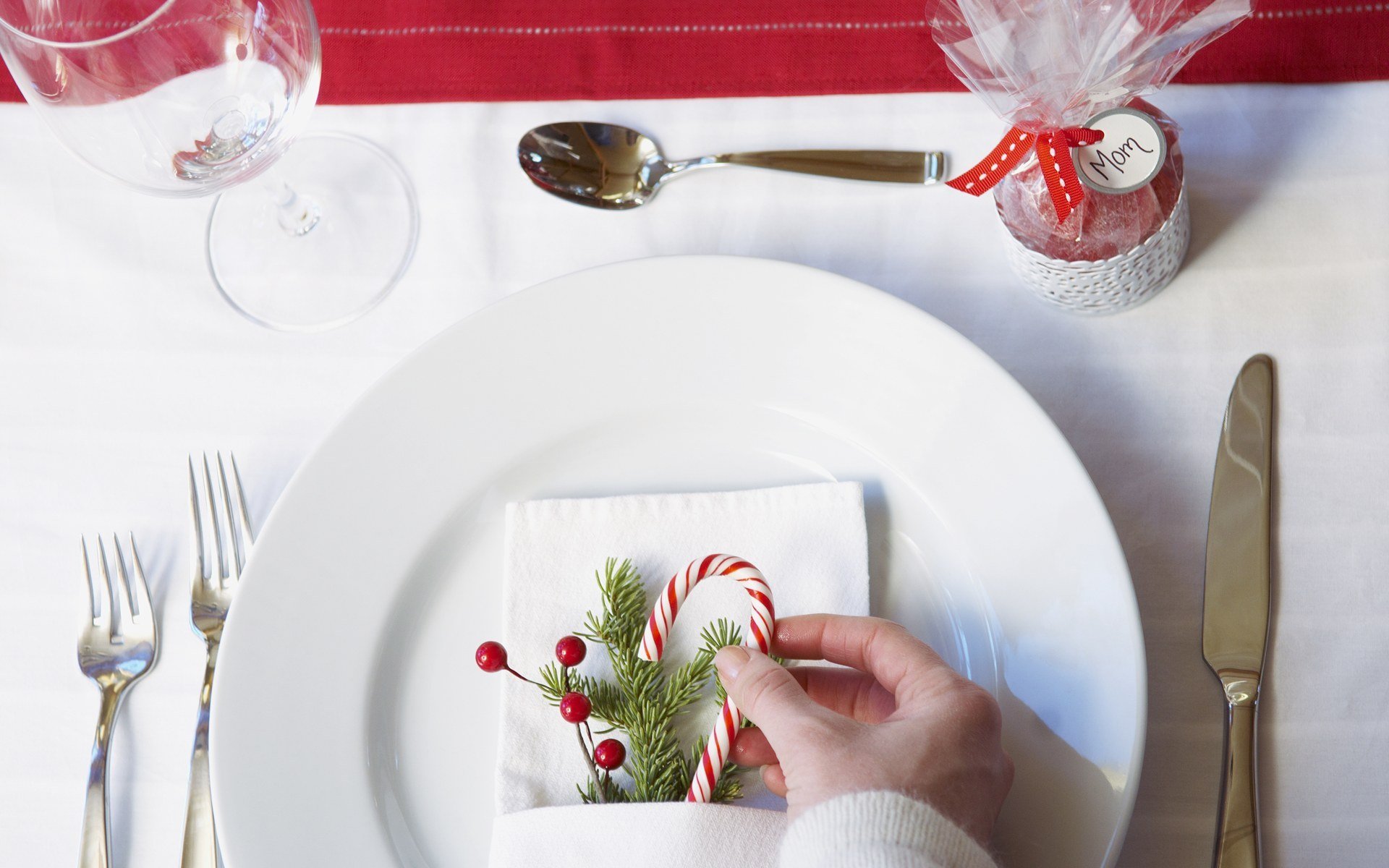 año nuevo vacaciones árbol de navidad juguetes bolas año nuevo regalo rama ramita plato tenedor vajilla chica manos