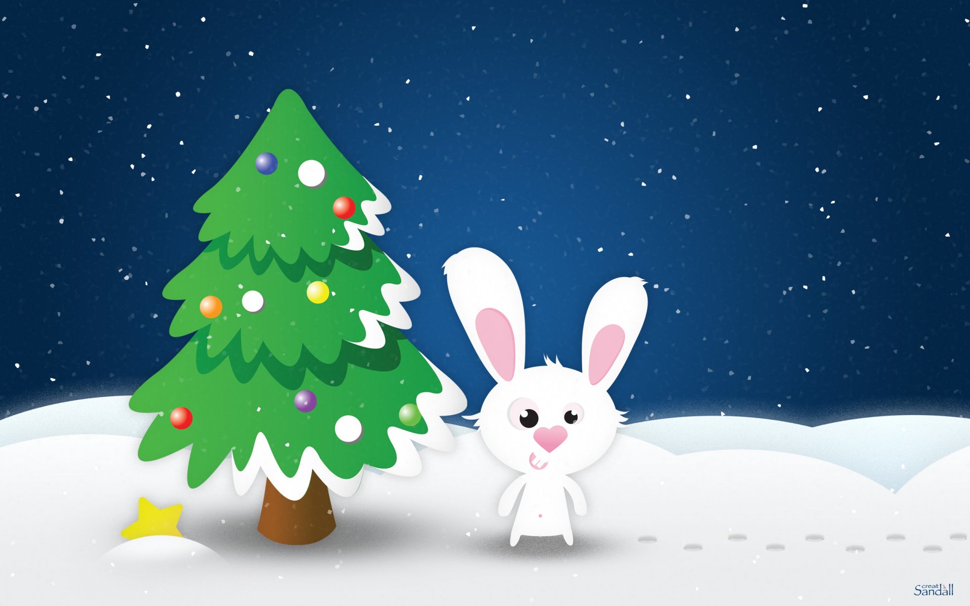 hare rabbit new year christmas tree snow star