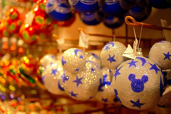 Palloncini di Natale con paillettes blu a forma di Topolino con stelle