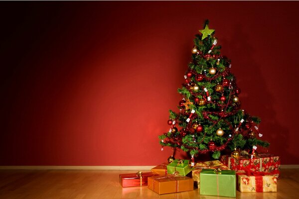 Festive Christmas tree with gifts