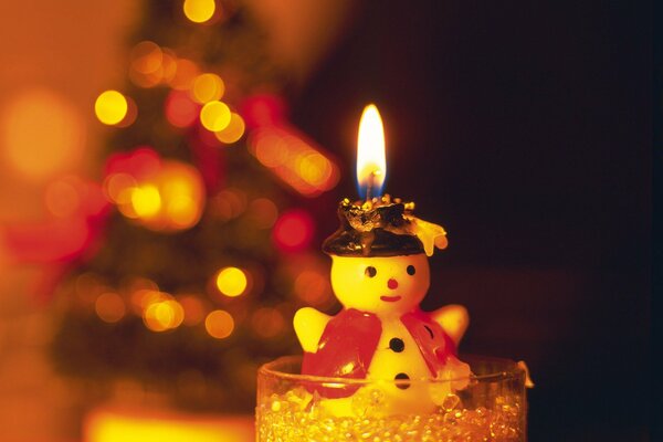 The snowman. Themed candle for the new year