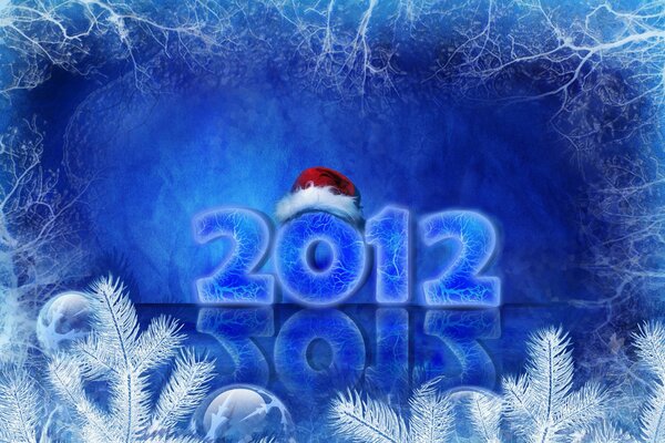 2012 in the New Year s hat of Santa Claus