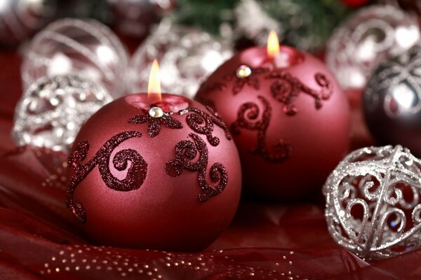 New Year candles and Christmas balls