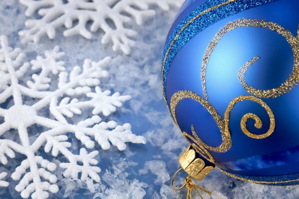 Blue Christmas ball decorated with gold